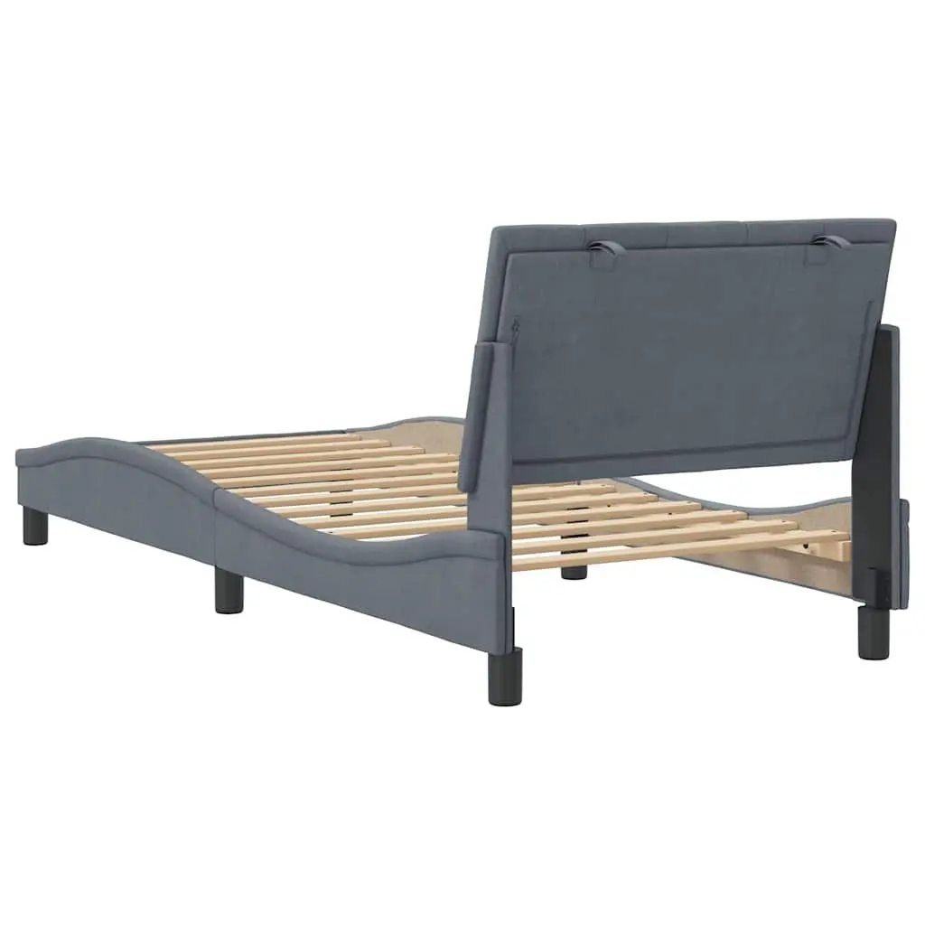 Bed Frame Grey Velvet 90x190 cm Headboard Slatted Base Bedroom Furniture