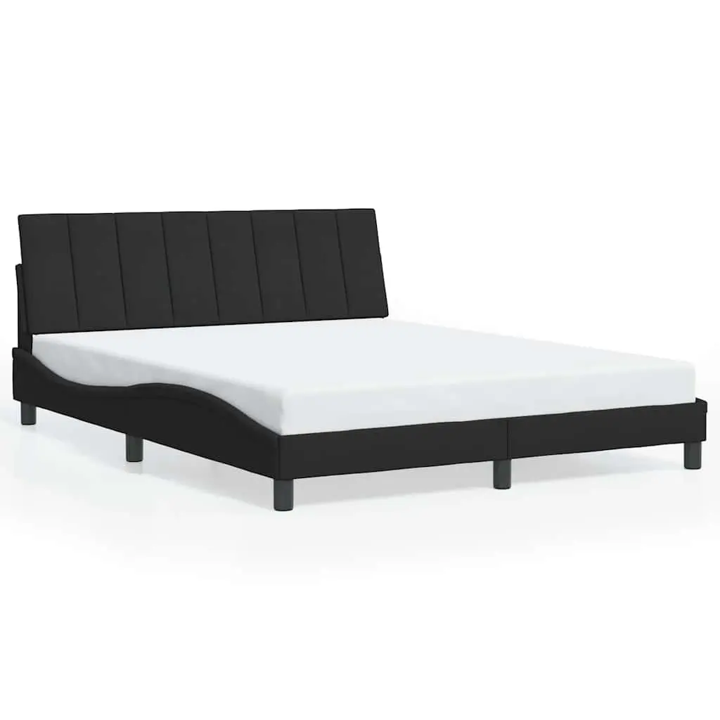 Queen Bed Frame Black Velvet Upholstered Headboard Plywood Slats 152x203 cm