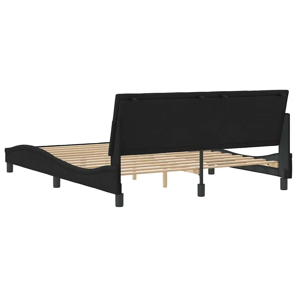 Queen Bed Frame Black Velvet Upholstered Headboard Plywood Slats 152x203 cm