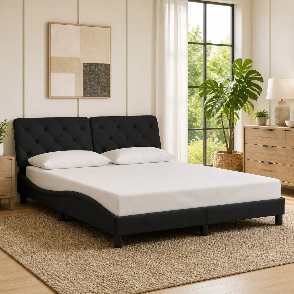Queen Bed Frame Black Velvet 152x203cm Bedroom Furniture