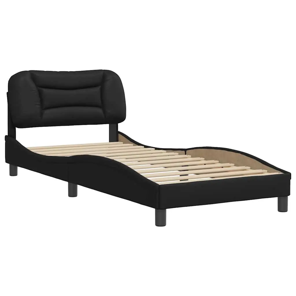 Bed Frame Black Faux Leather 90x190 cm Bedroom Furniture Slatted Base