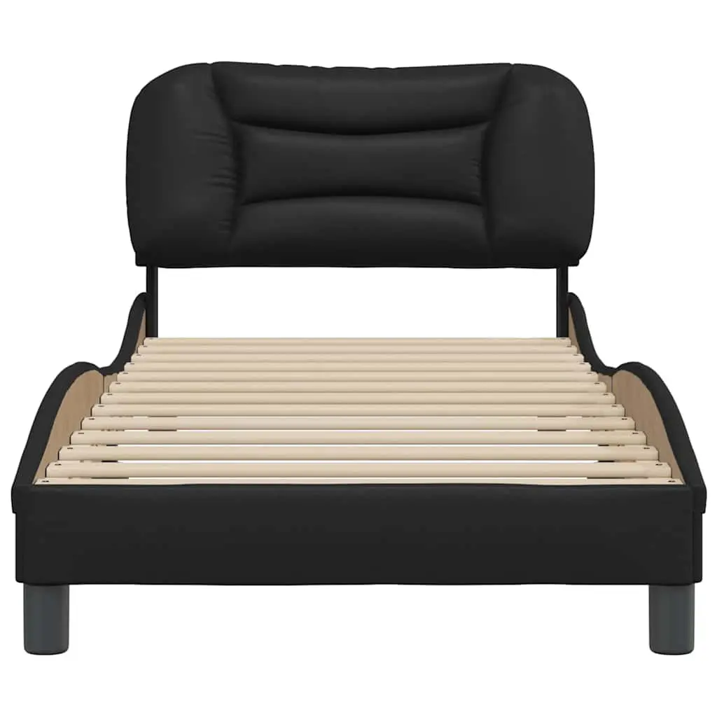 Bed Frame Black Faux Leather 90x190 cm Bedroom Furniture Slatted Base