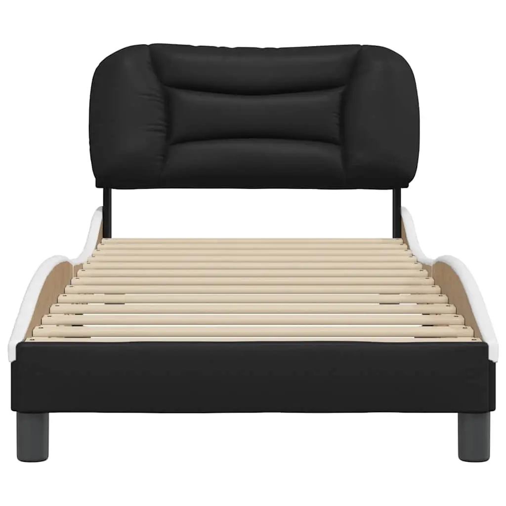 Bed Frame 90x190 cm Faux Leather Headboard White Black Slatted Base
