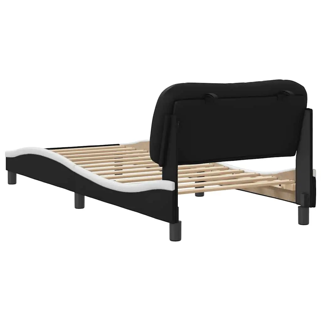 Bed Frame 90x190 cm Faux Leather Headboard White Black Slatted Base