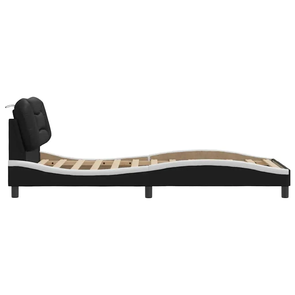 Bed Frame 90x190 cm Faux Leather Headboard White Black Slatted Base