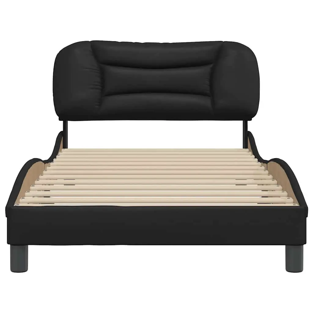 King Single Bed Frame Black Faux Leather 107x203 cm