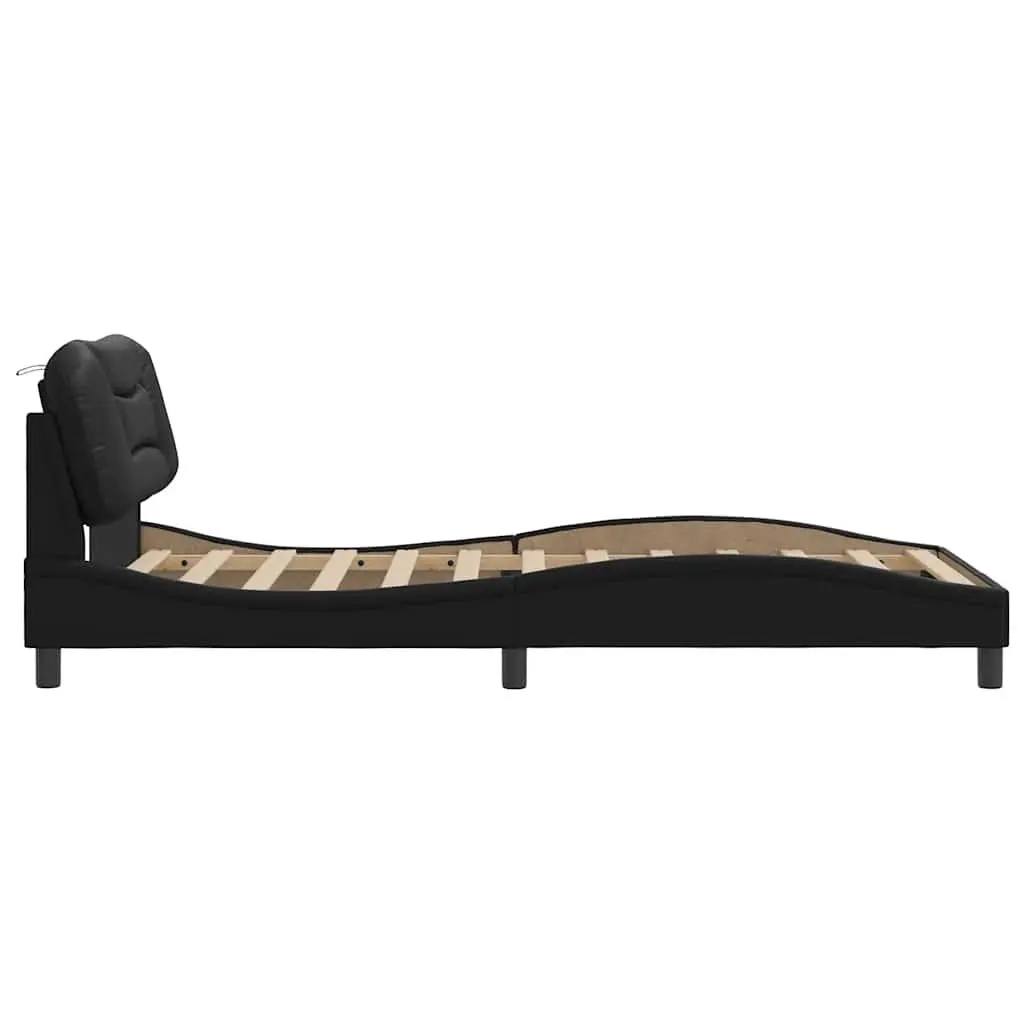 King Single Bed Frame Black Faux Leather 107x203 cm