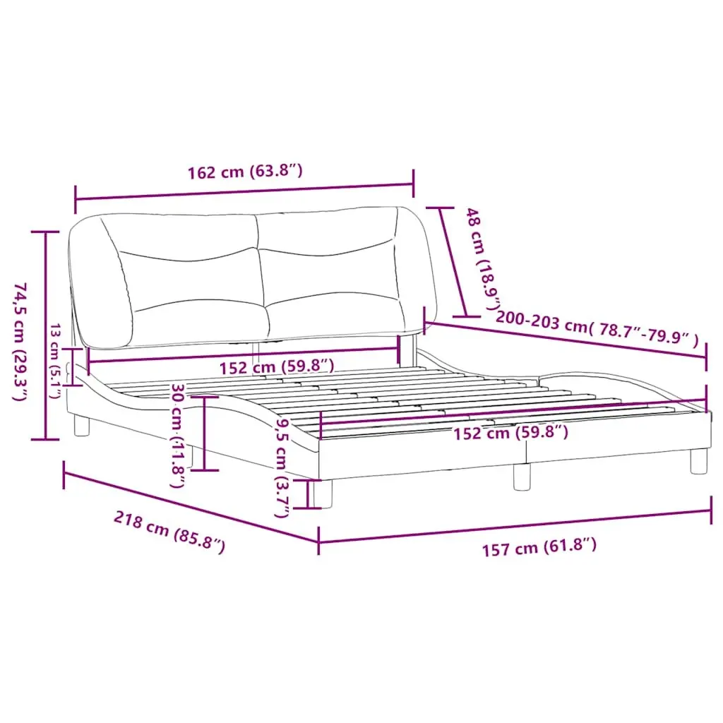 Queen Bed Frame Faux Leather Modern Bedroom Furniture 152 x 203 cm White