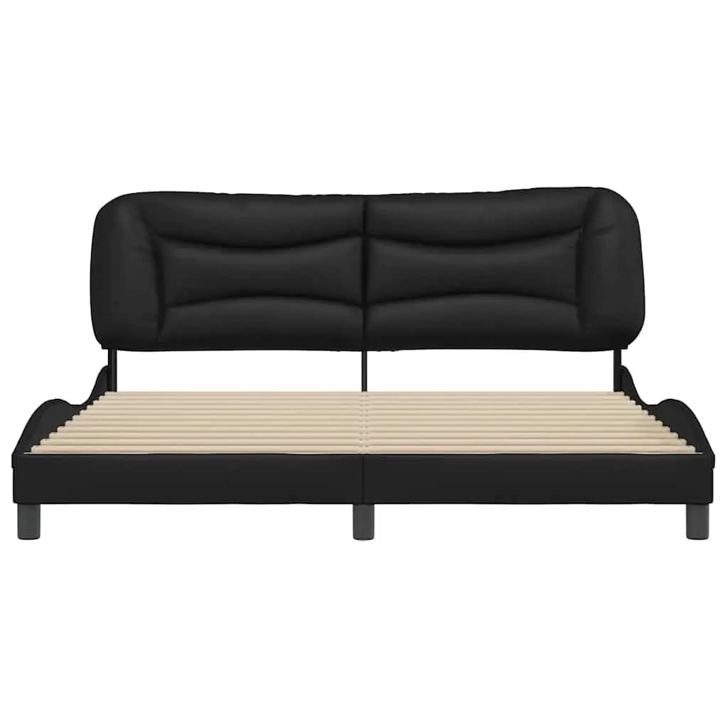 Bed Frame Black Faux Leather 180x200cm Slatted Base