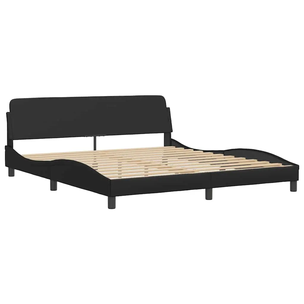 Bed Frame Black Faux Leather 180x200cm Slatted Base