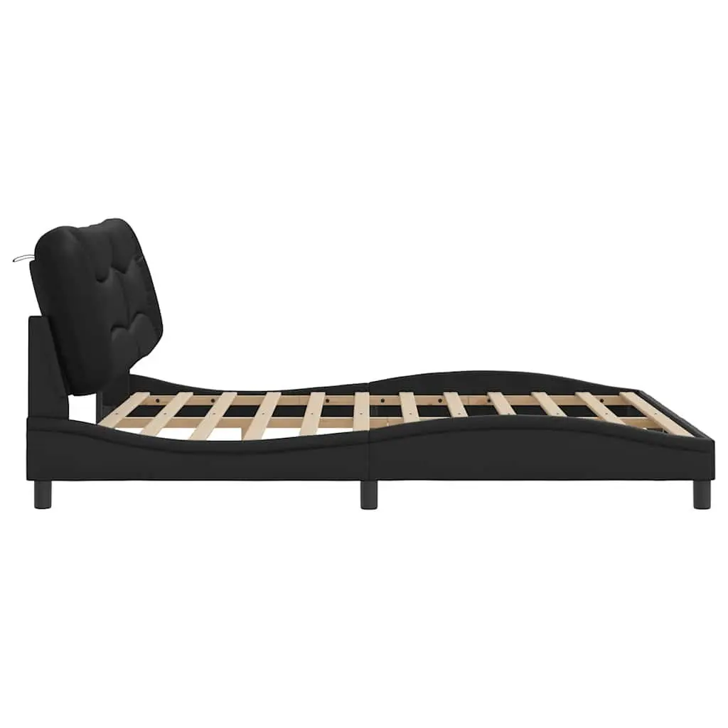 Bed Frame Black Faux Leather 180x200cm Slatted Base