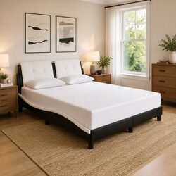 Bed Frame with Headboard Black Fabric 137x190 cm Bedroom Furniture Faux Leather