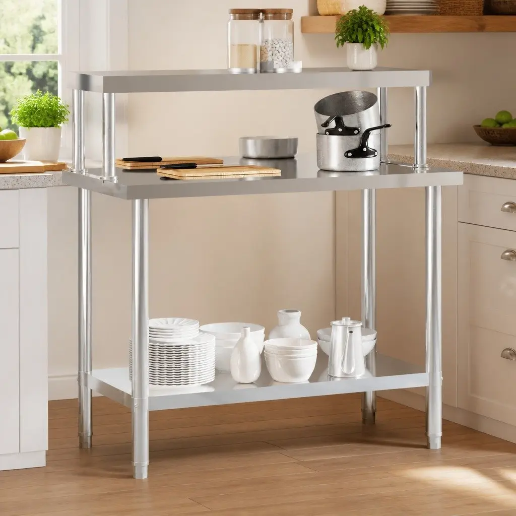 Stainless Steel Kitchen Work Table with Overshelf Bottom Shelf Food Prep