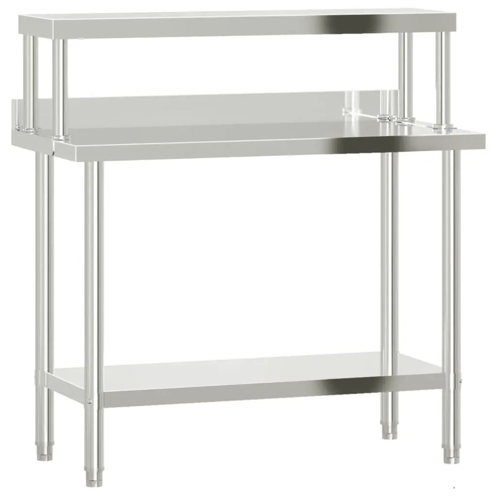 Stainless Steel Kitchen Work Table Food Prep 110 x 55 x 120 cm with Overshelf Bottom Shelf