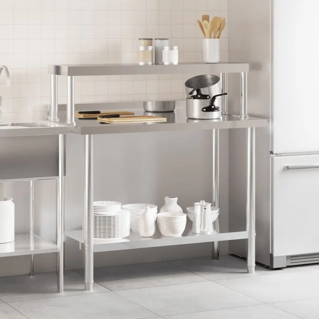 Stainless Steel Kitchen Work Table Food Prep 110 x 55 x 120 cm with Overshelf Bottom Shelf