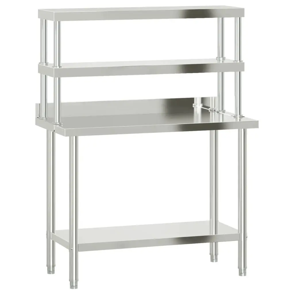 Stainless Steel Kitchen Work Table Prep Station 110x55x150cm with Overshelf