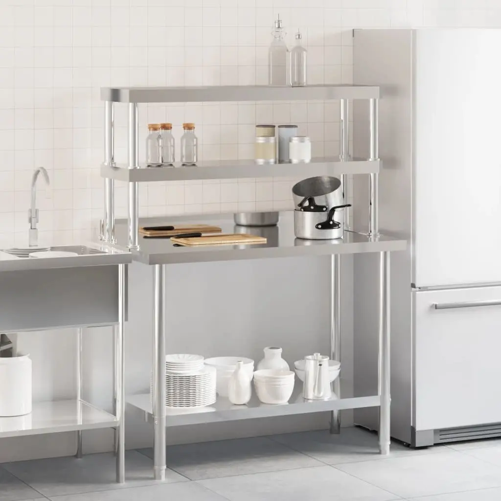 Stainless Steel Kitchen Work Table Prep Station 110x55x150cm with Overshelf