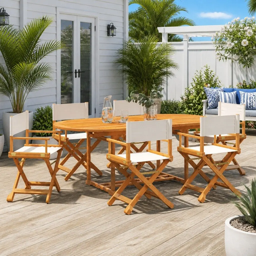 Folding Garden Chairs Set of 6 Outdoor Portable Seating Cream Fabric