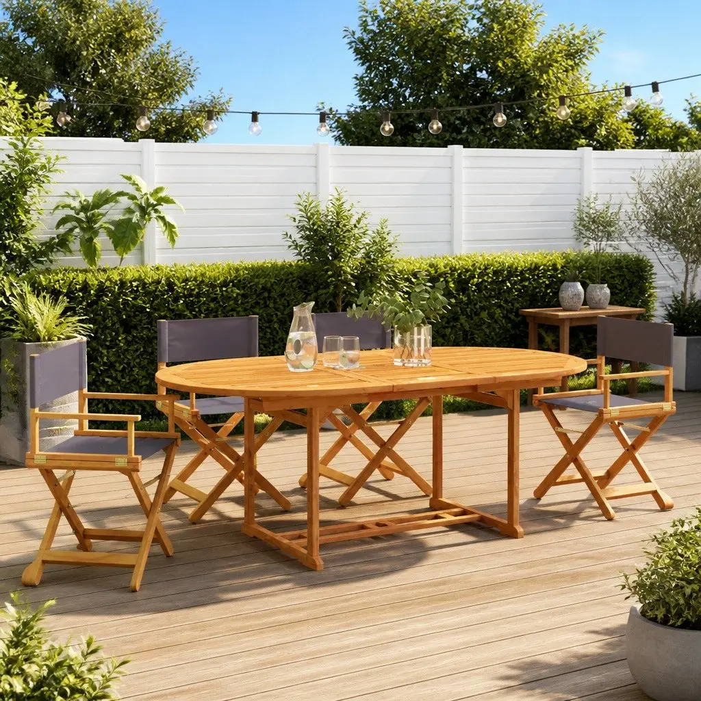 Folding Garden Chairs Set of 4 Outdoor Seating Grey Acacia Wood