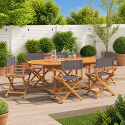 Outdoor Folding Garden Chairs Set Grey Fabric Portable Camping Seating