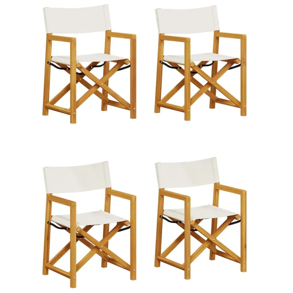 Folding Garden Chairs Outdoor Seating Set 4 Piece Cream Fabric Acacia Wood Frame