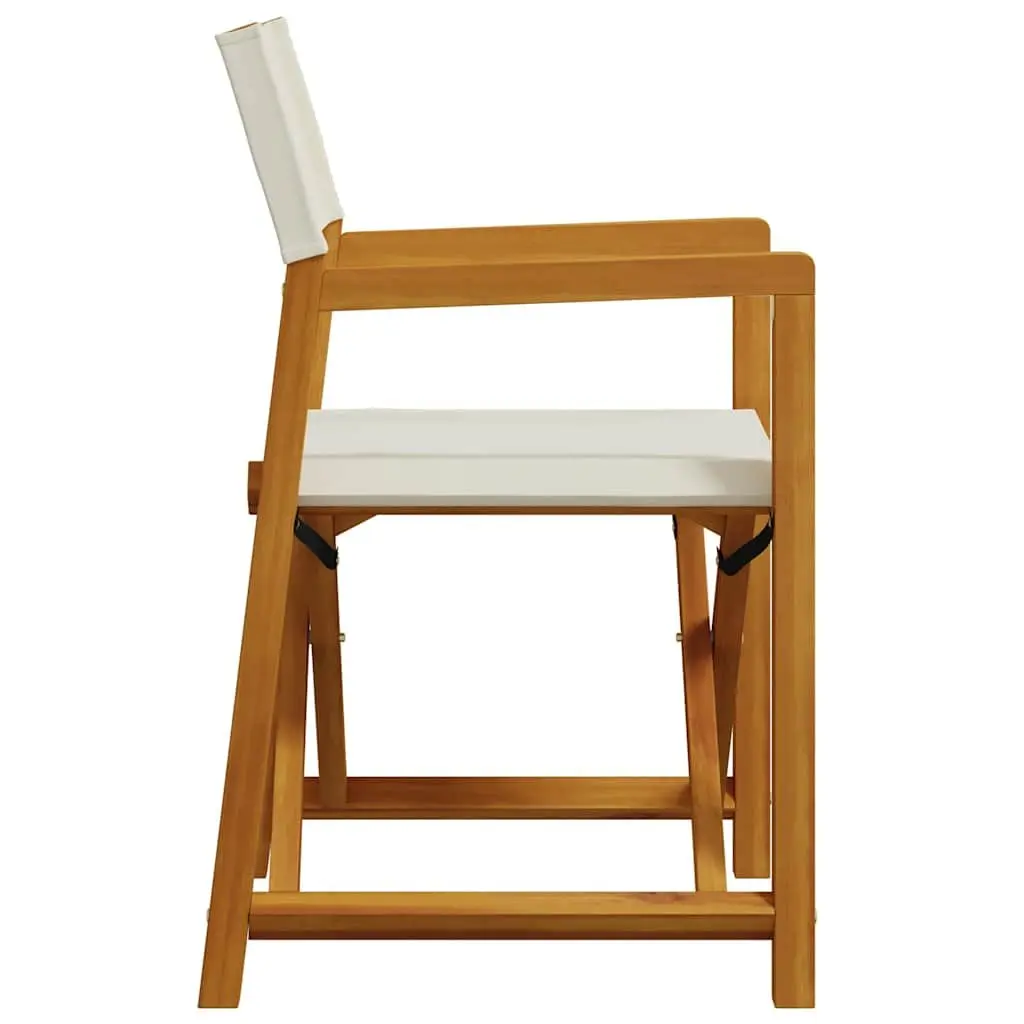 Folding Garden Chairs Set of 8 Outdoor Seating Cream Fabric Acacia Wood Frame
