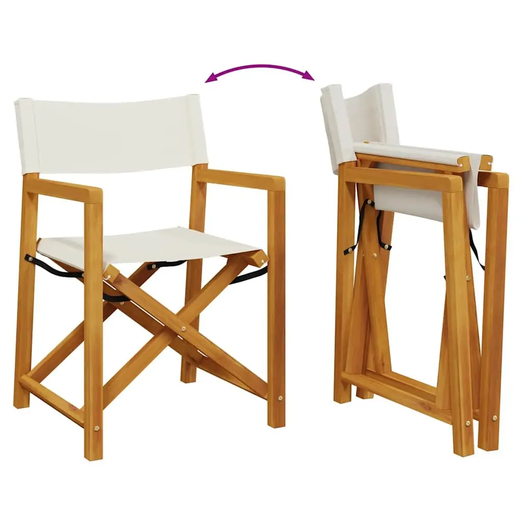 Folding Garden Chairs Set of 8 Outdoor Seating Cream Fabric Acacia Wood Frame