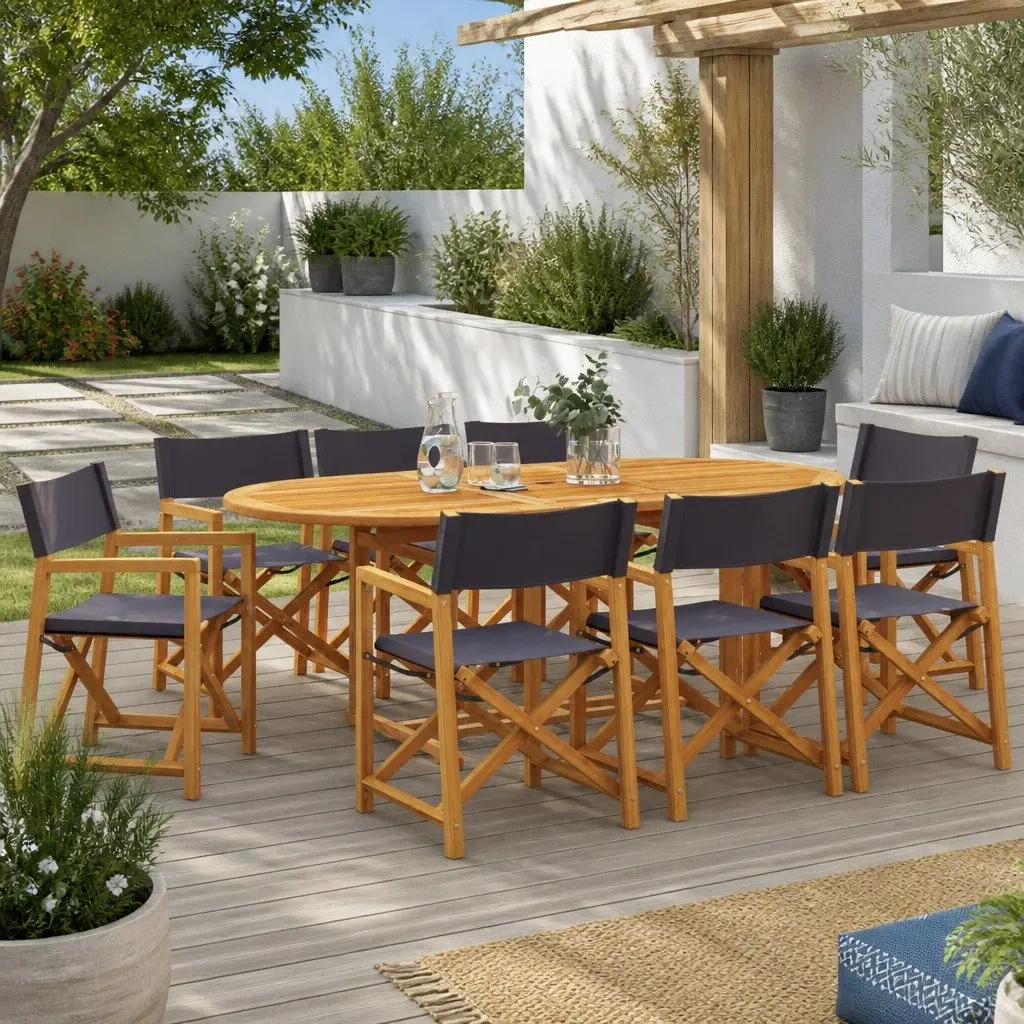Folding Garden Chairs Set of 8 Outdoor Use Dark Grey Fabric