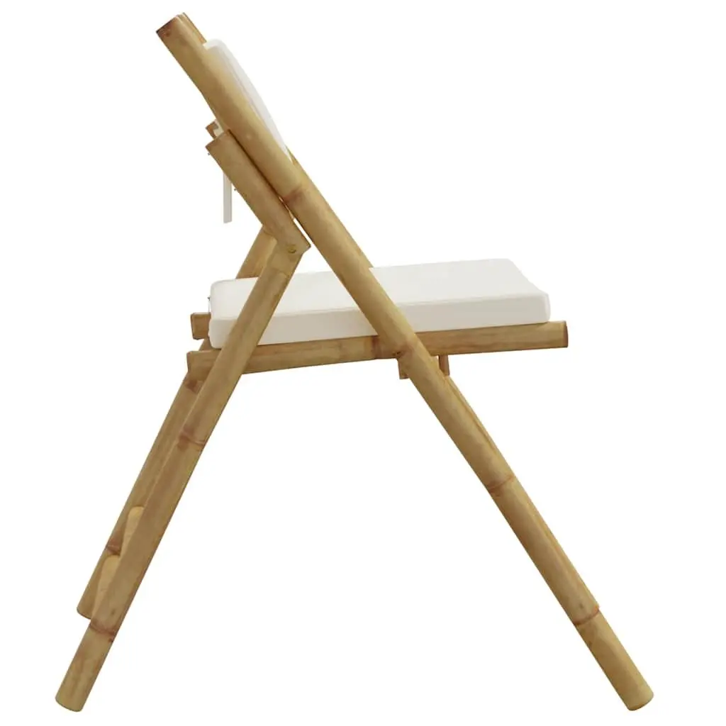 Folding Bistro Chairs Outdoor Seating Set 4 Piece Brown Frame Cream White Cushions