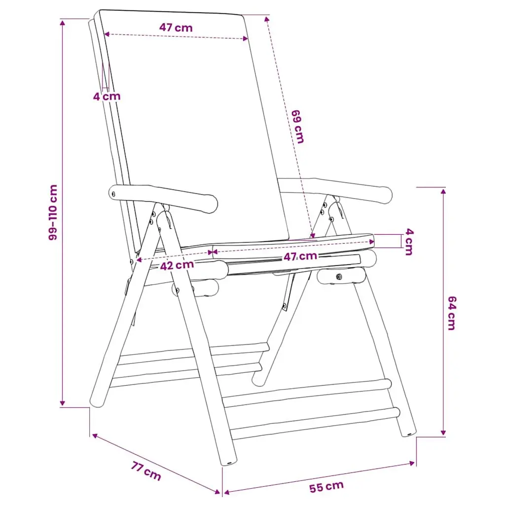 Bistro Set Outdoor Furniture 3 Piece Folding Reclining Chair Brown Bamboo Cream White