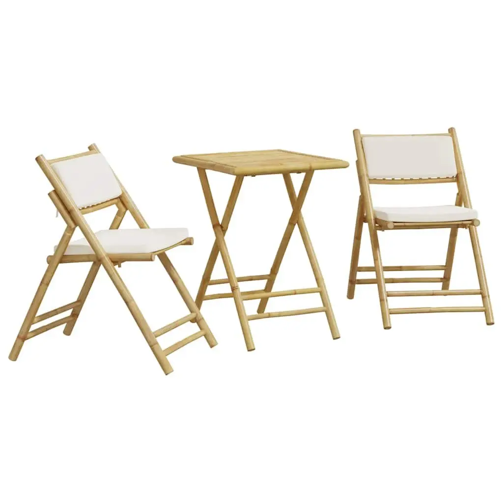 Folding Bistro Set 3 Piece Outdoor Garden Furniture Bamboo with Cushions