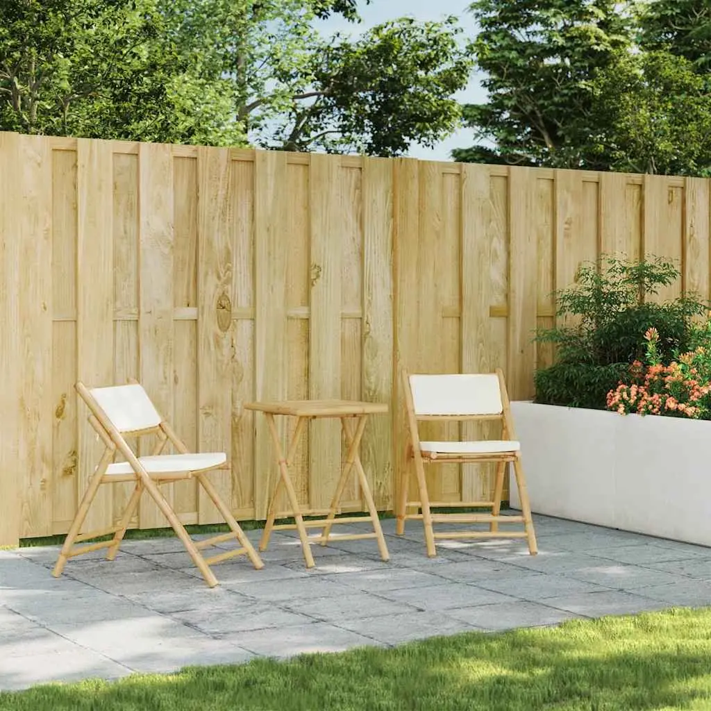 Folding Bistro Set 3 Piece Outdoor Garden Furniture Bamboo with Cushions
