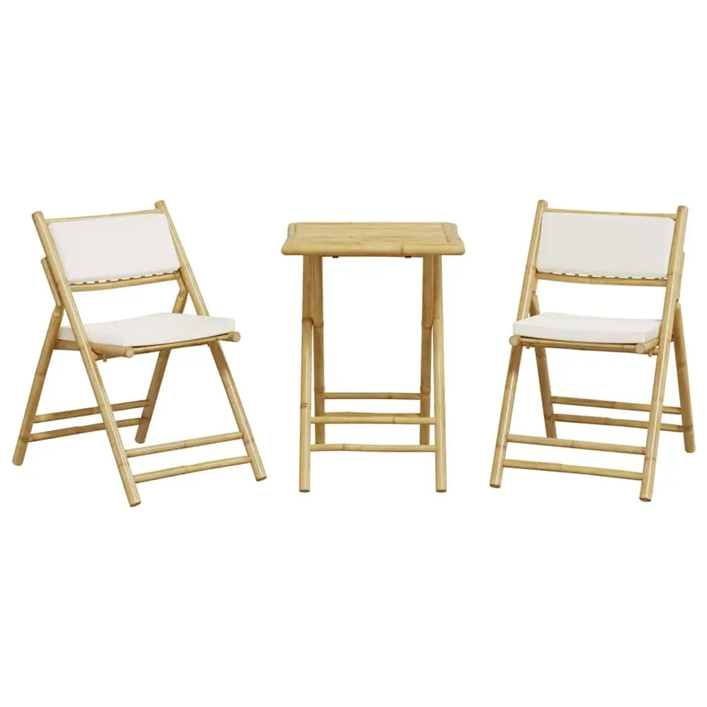 Folding Bistro Set 3 Piece Outdoor Garden Furniture Bamboo with Cushions