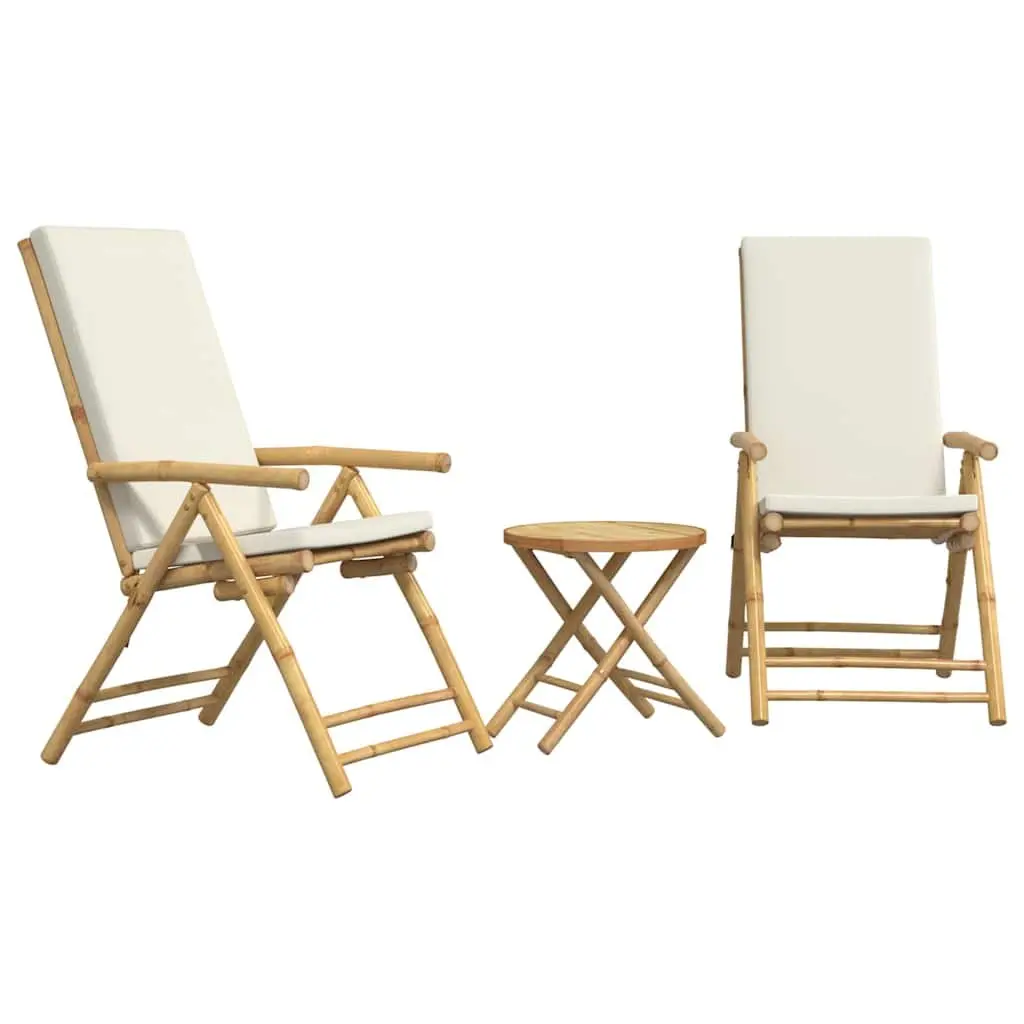 Outdoor Bistro Set 3 Piece Folding Garden Furniture Bamboo Cushioned Chairs