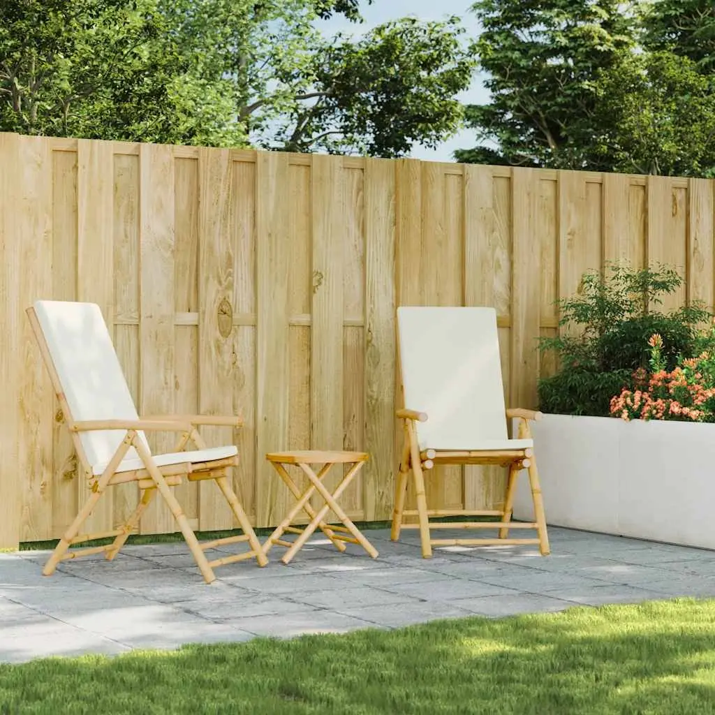 Outdoor Bistro Set 3 Piece Folding Garden Furniture Bamboo Cushioned Chairs