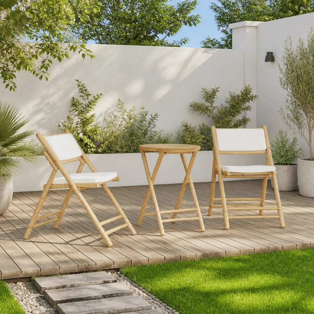 3 Piece Folding Bistro Set Outdoor Furniture Garden Patio Table Chairs Brown Cream White