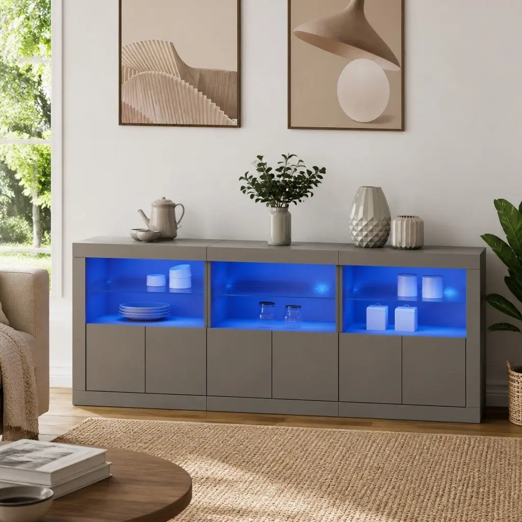 Sideboard Cabinet Storage Buffet 181.5x37x67cm White with RGB LED Lights