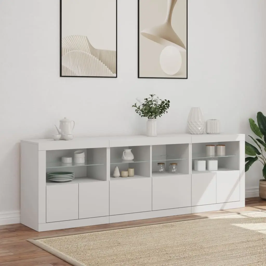 Sideboard Cabinet RGB LED Lights Storage 202 x 37 x 67 cm White