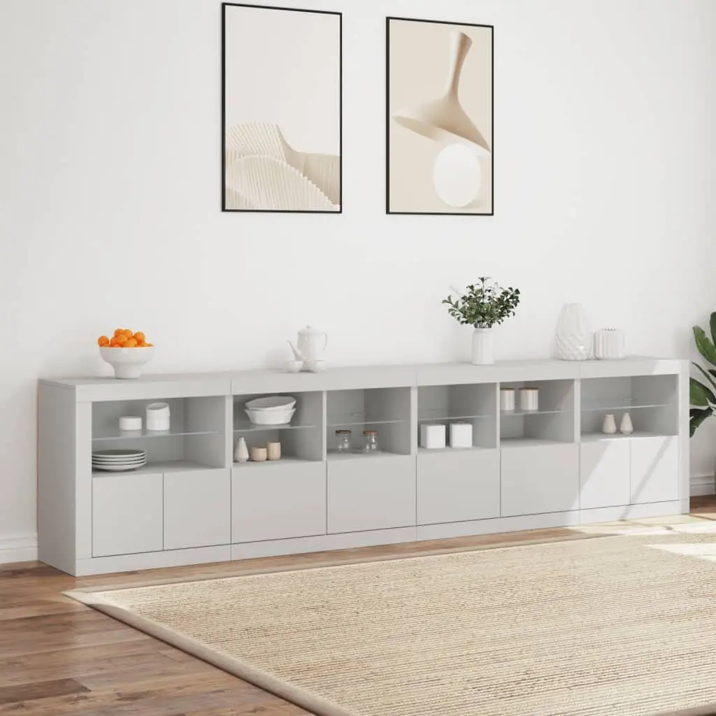 Sideboard RGB LED Lights Modern Storage Cabinet 283x37x67cm White