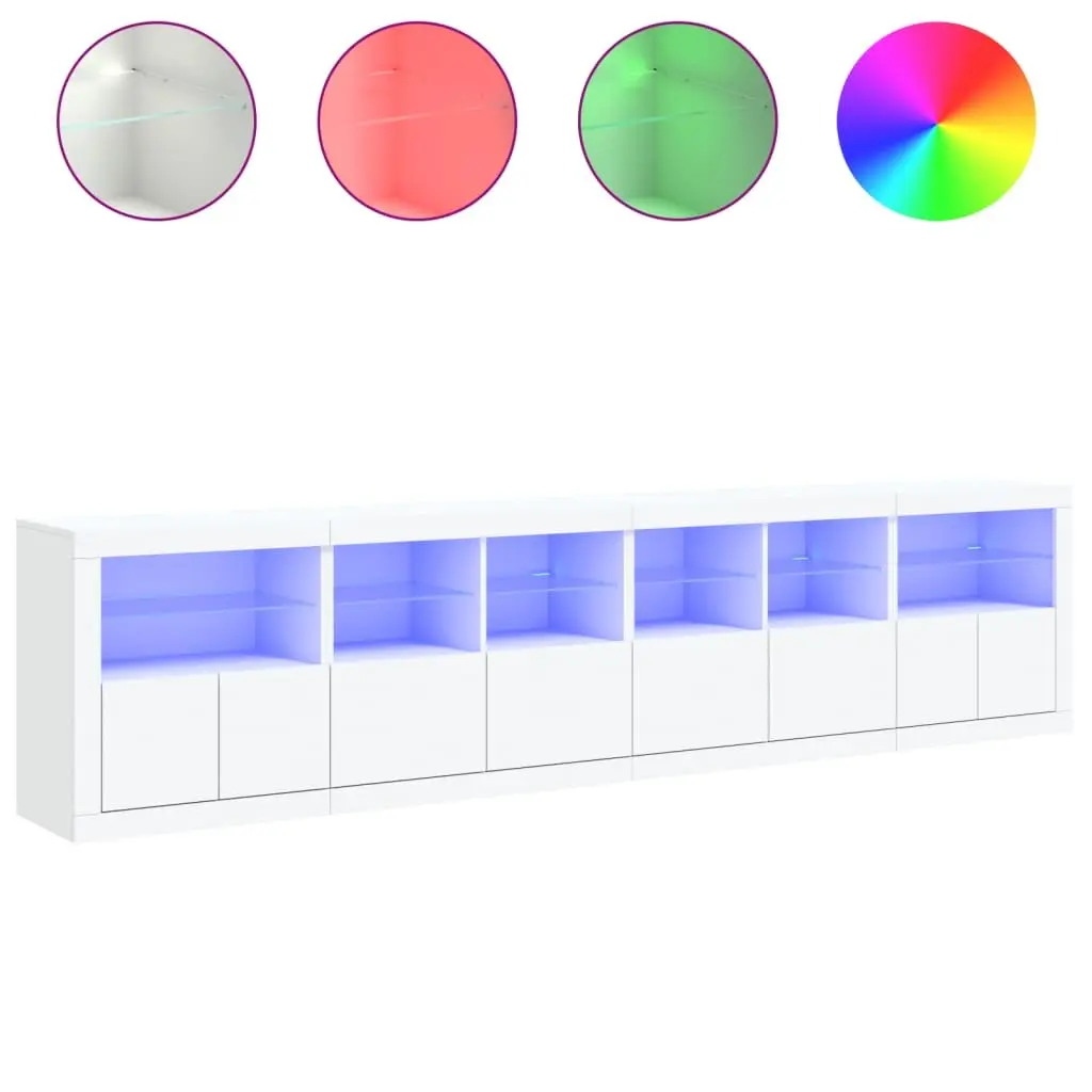 Sideboard RGB LED Lights Modern Storage Cabinet 283x37x67cm White