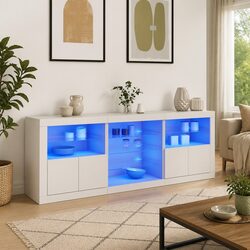 White Sideboard Cabinet: Practical Storage with LED Lighting