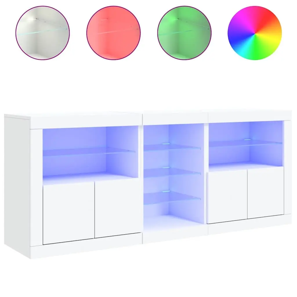 Sideboard Cabinet RGB LED Lights Storage Buffet White 181.5 x 37 x 67 cm