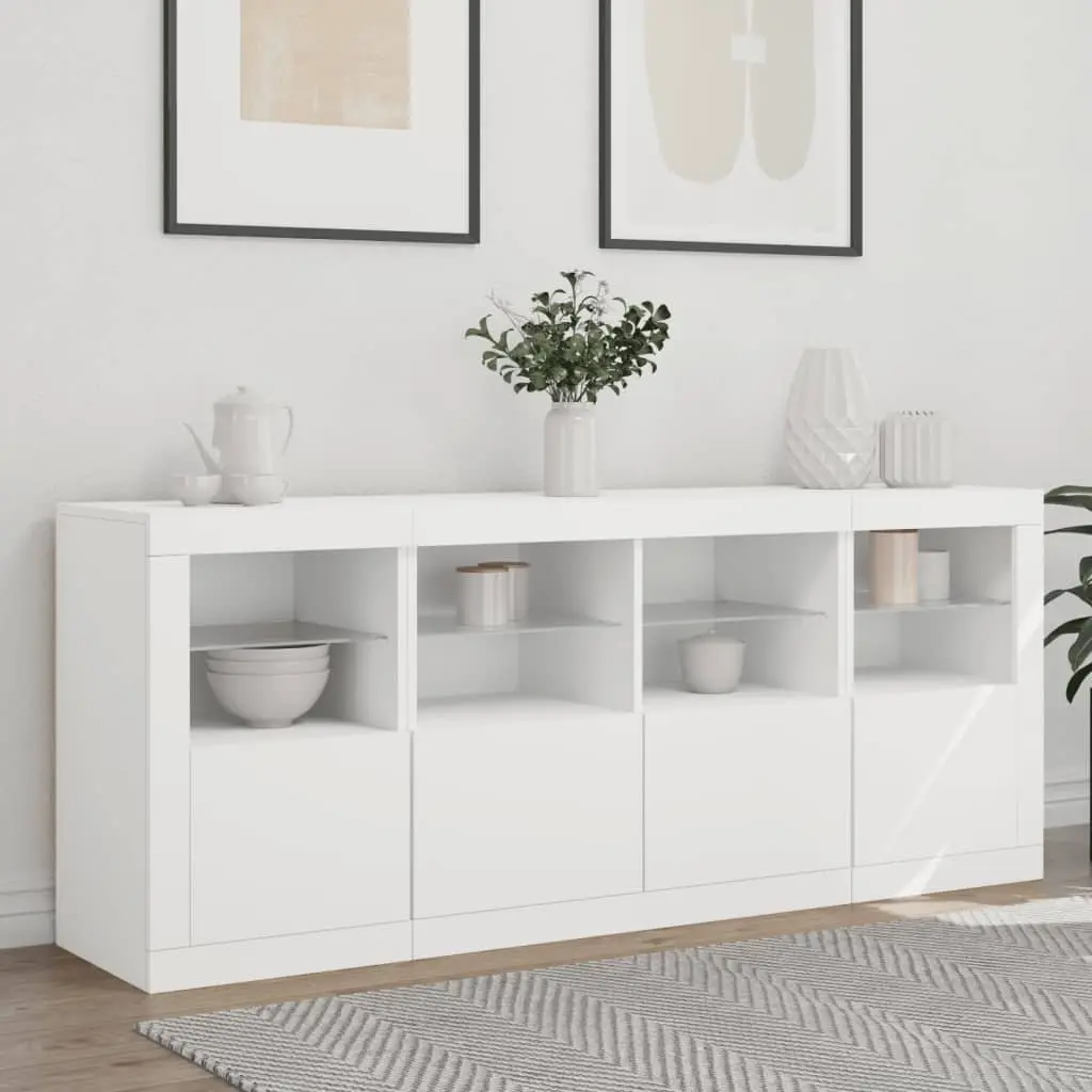 Sideboard RGB LED Lights Modern Storage Cabinet 163x37x67cm White