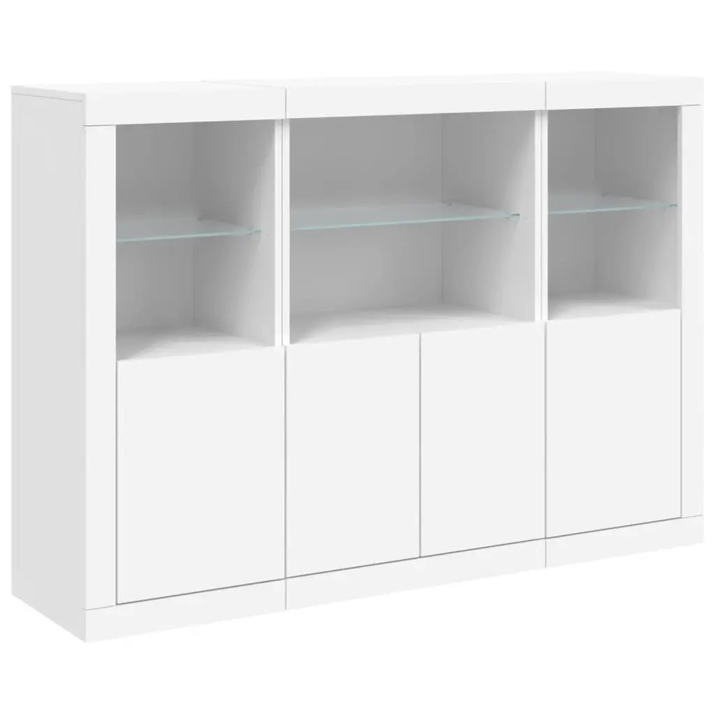 White Storage Cabinet Sideboards 3 Pieces with Adjustable RGB LED Lights for Home Use