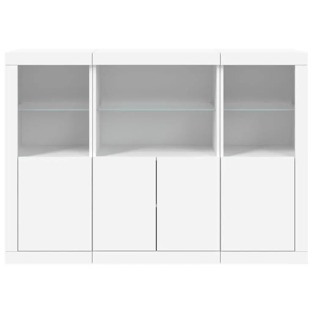 White Storage Cabinet Sideboards 3 Pieces with Adjustable RGB LED Lights for Home Use