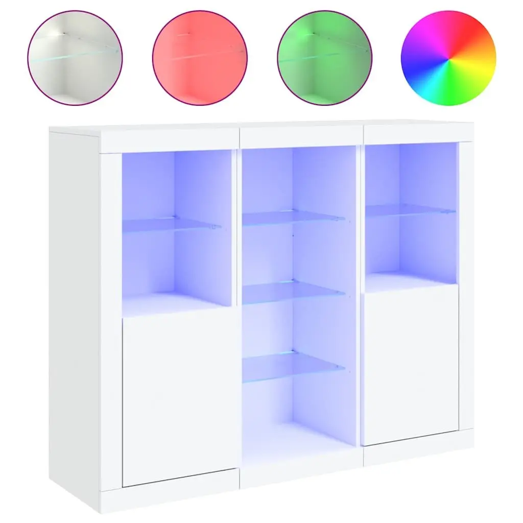 Sideboard Cabinets Storage Furniture RGB LED Lights 3 Piece Set White