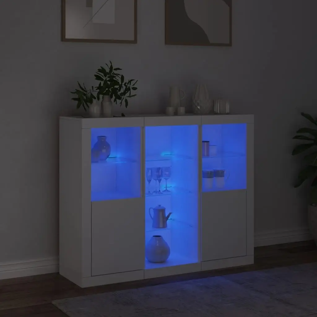 Sideboard Cabinets Storage Furniture RGB LED Lights 3 Piece Set White