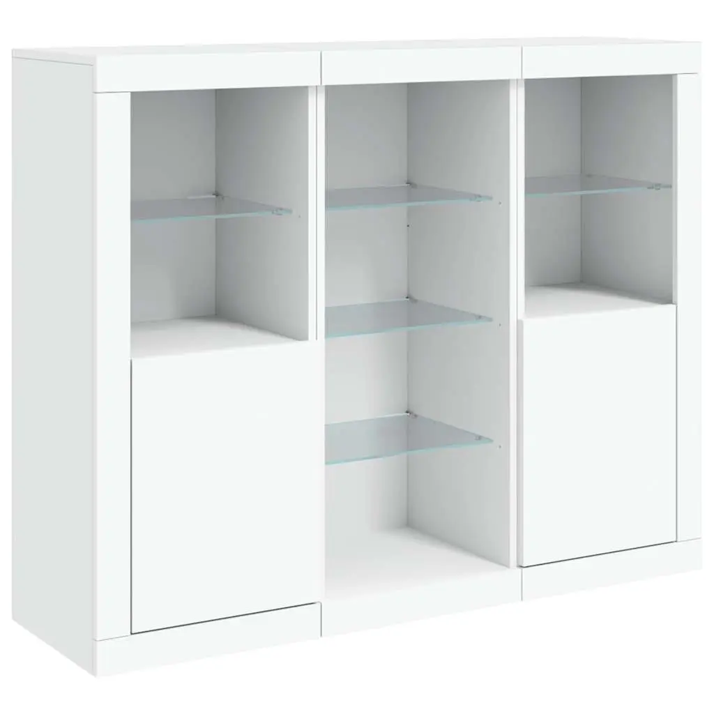 Sideboard Cabinets Storage Furniture RGB LED Lights 3 Piece Set White