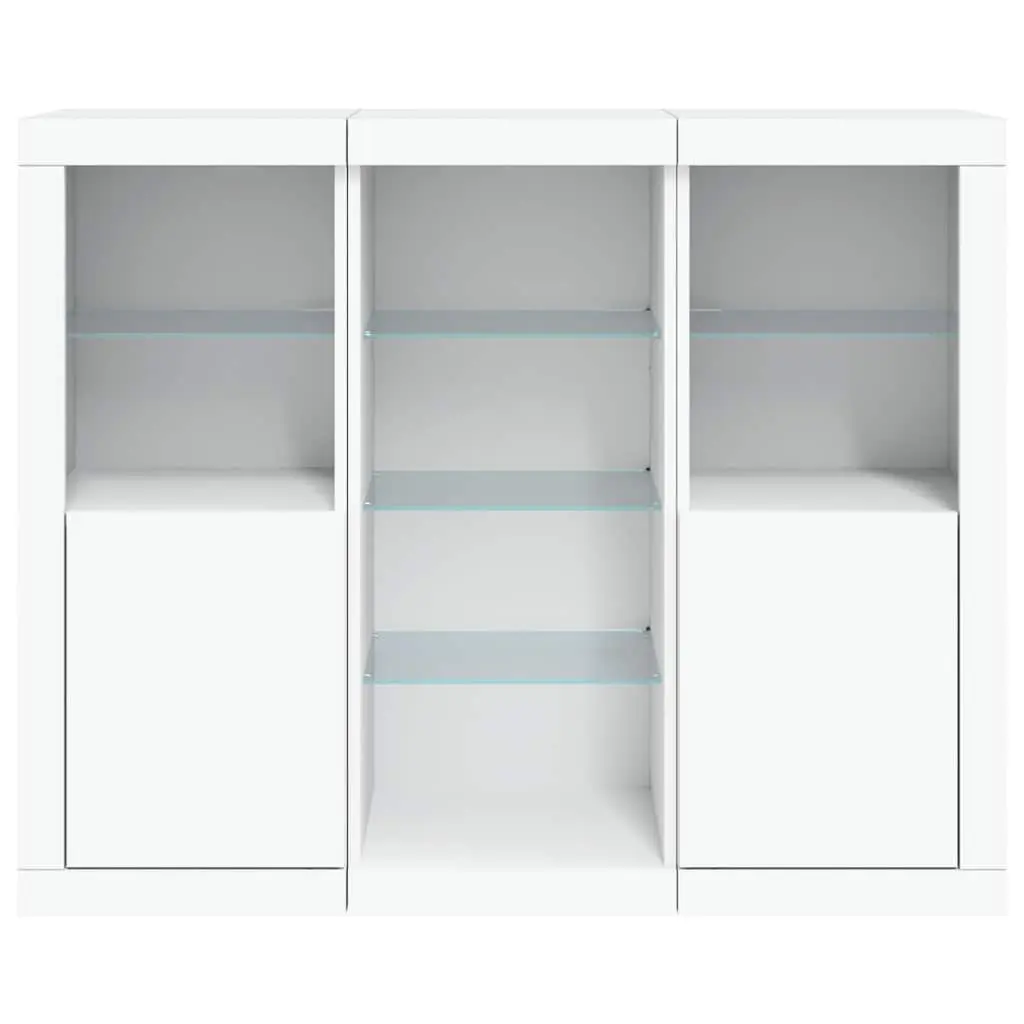 Sideboard Cabinets Storage Furniture RGB LED Lights 3 Piece Set White