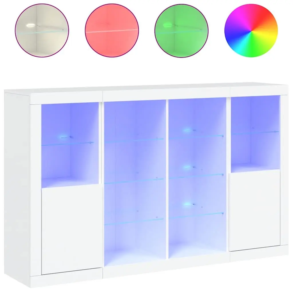 Sideboards Storage Cabinets 3 Piece Set White RGB LED Lights Engineered Wood